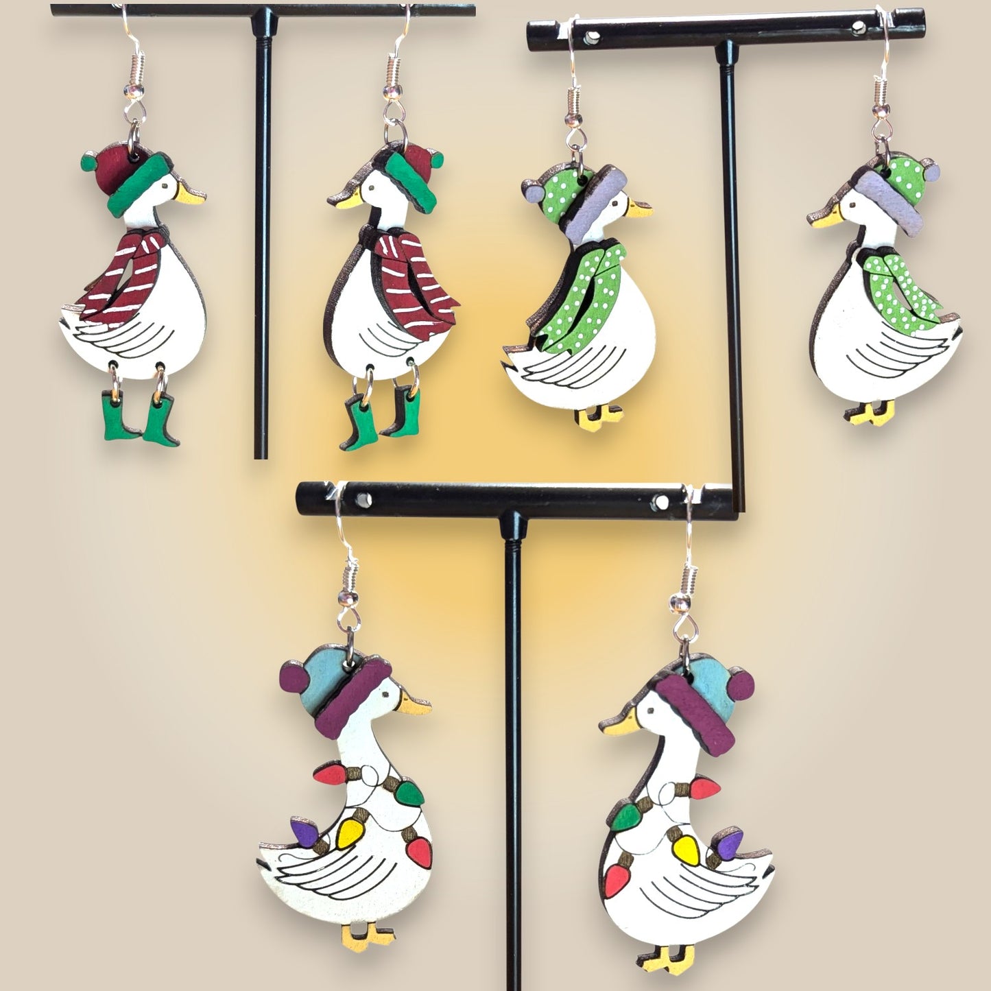 Winter Goose Wood Earrings