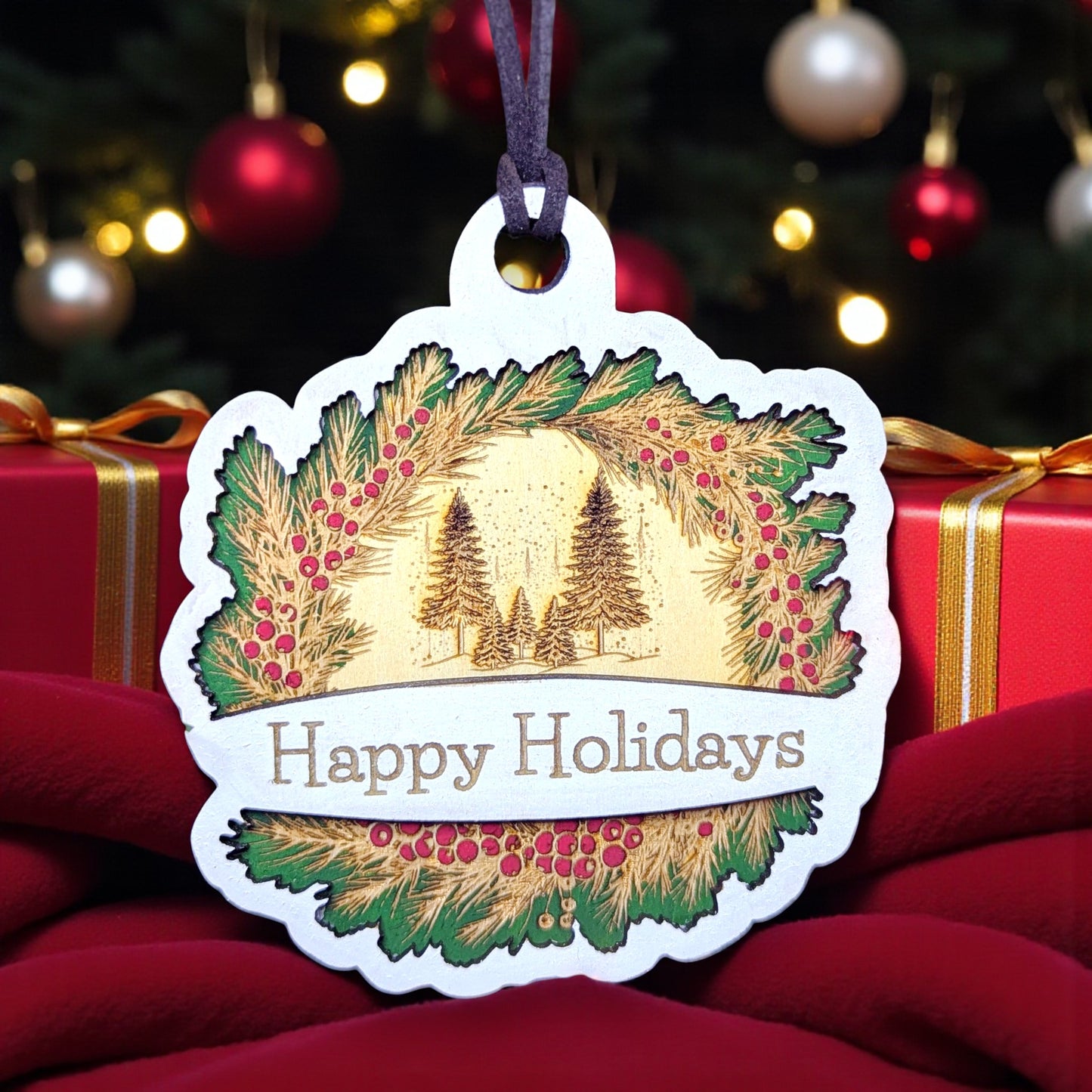Happy Holidays Wood Ornament