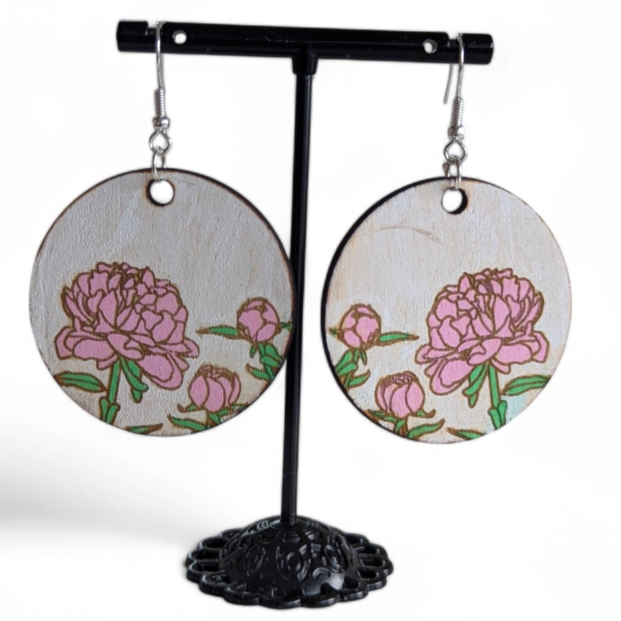 Wood Peony Earrings