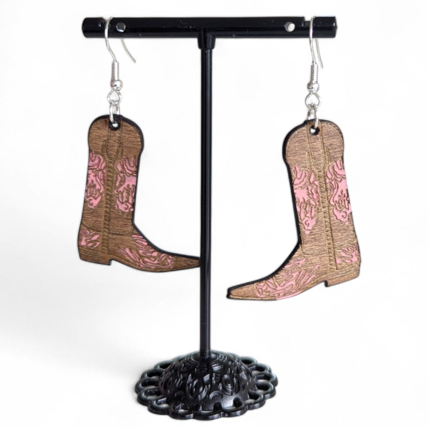 Wood Cowboy Boot Earrings