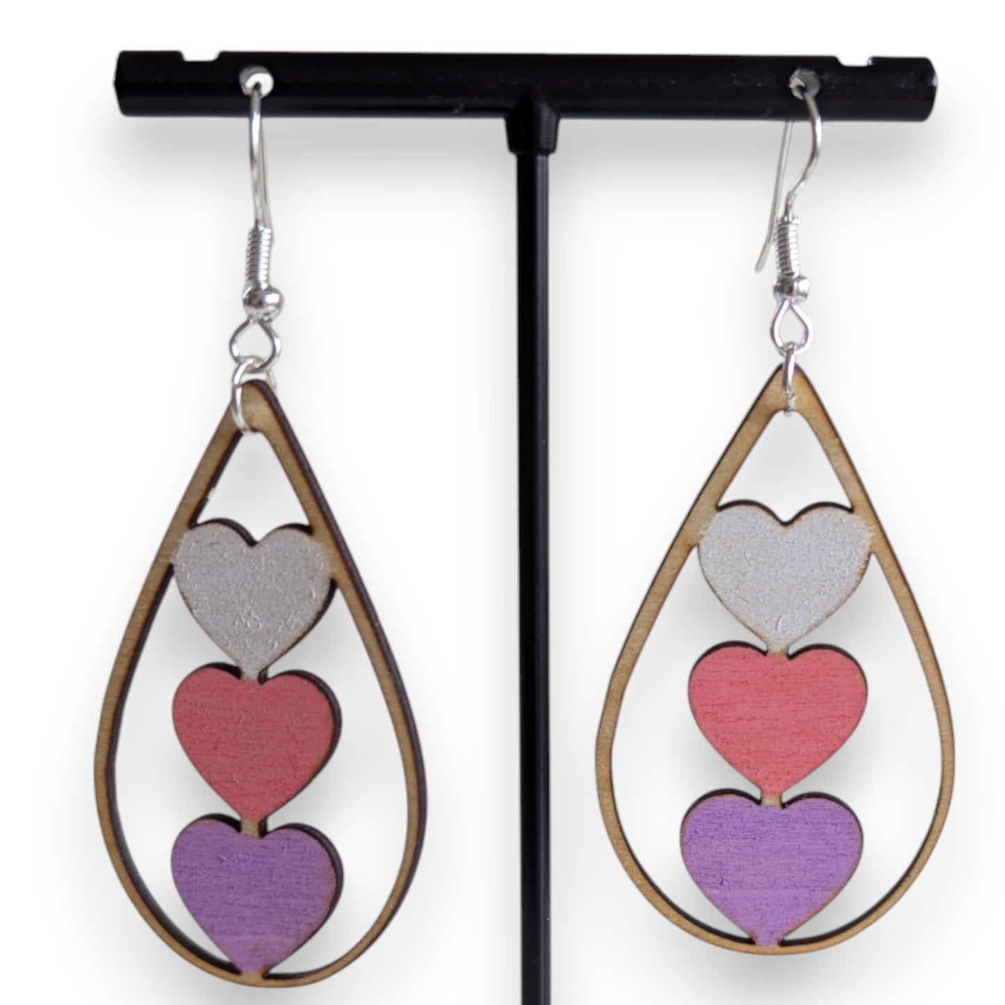 Triple Heart Wooden Earrings