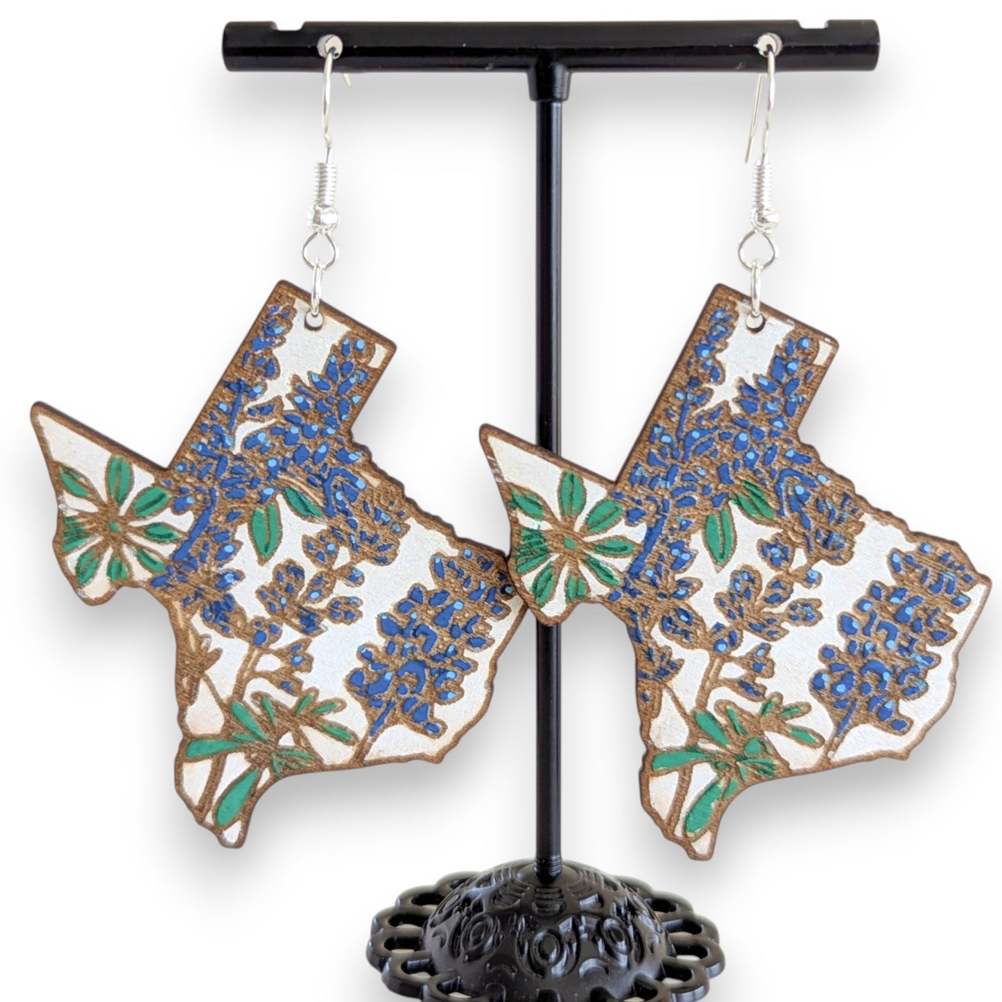 Texas Blue Bonnet Wood Earrings