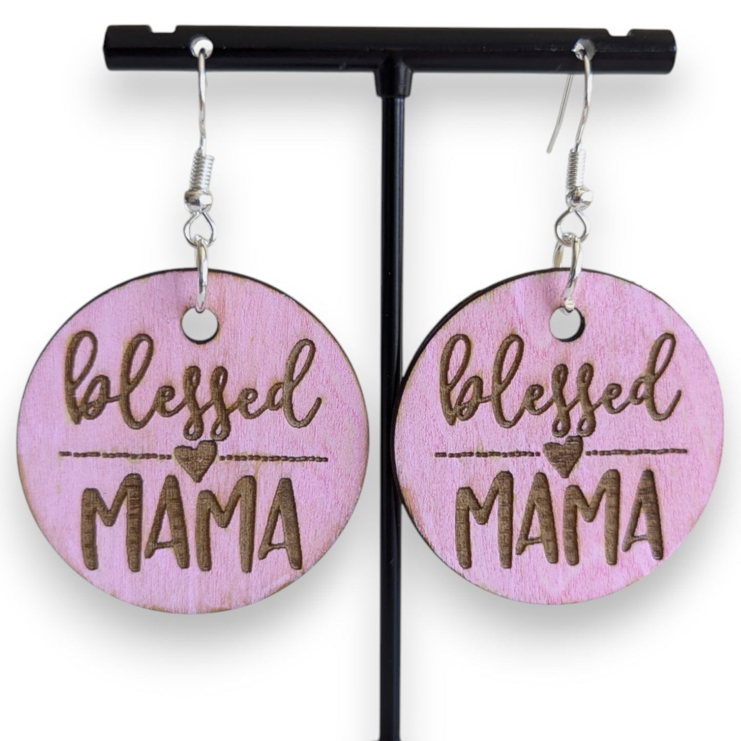 Blessed Mama Wood Earrings