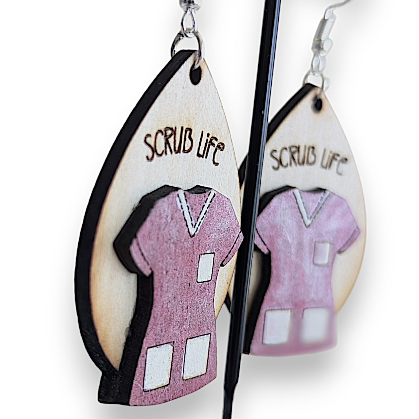 Scrub Life Layered Wood Earrings