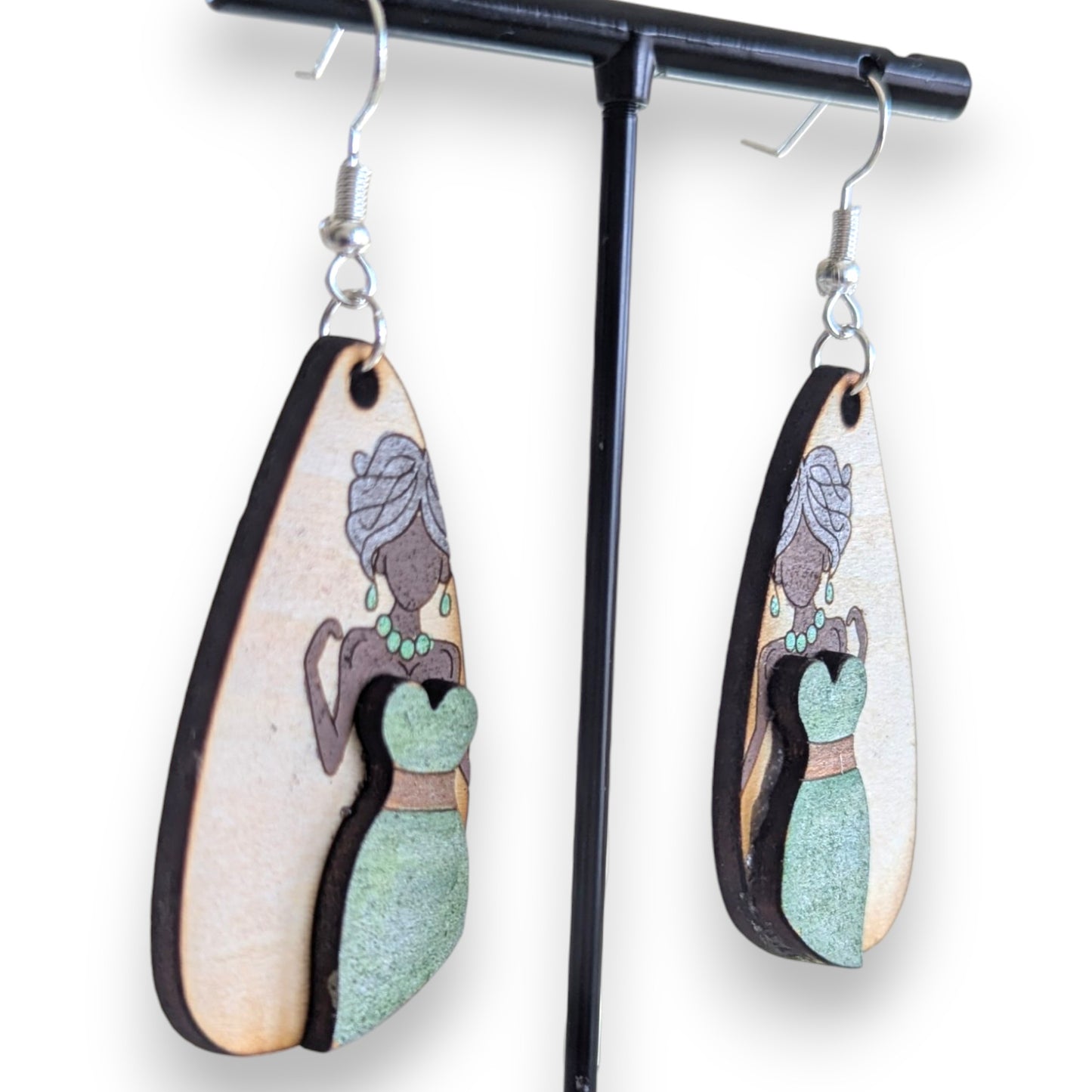Bridal Dress Layered Wooden Earrings
