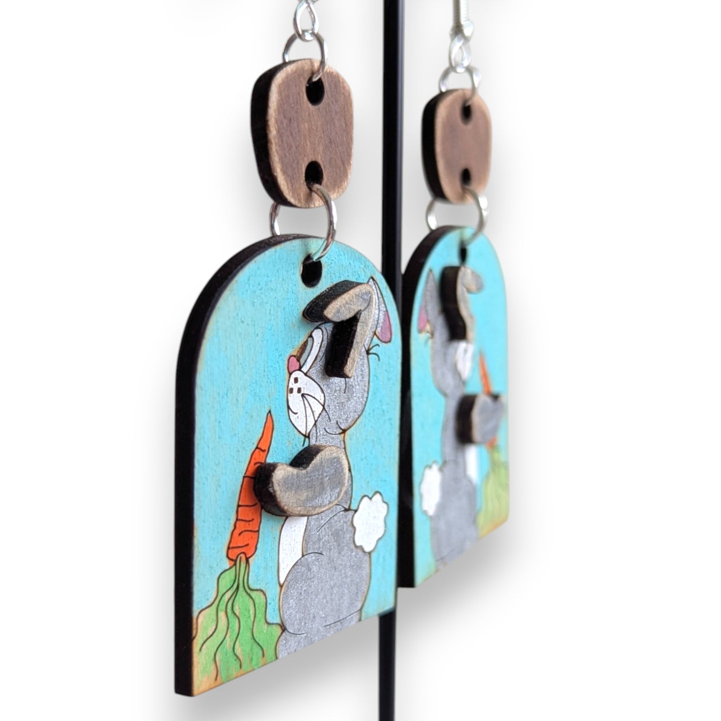 Easter Bunny Carrot Layered Wood Earrings