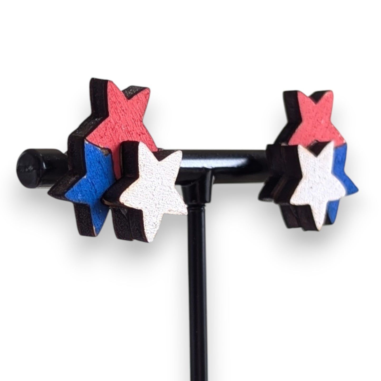 America Star Layered Wood Stud Earrings