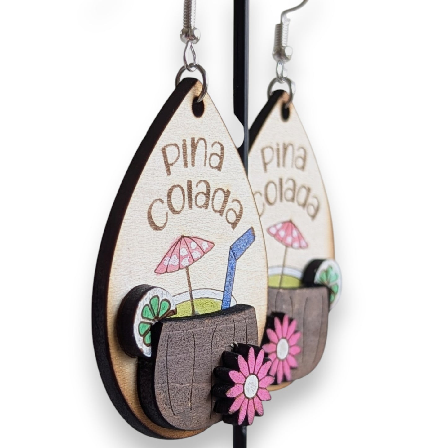 Pina Colada Layered Wood Earrings