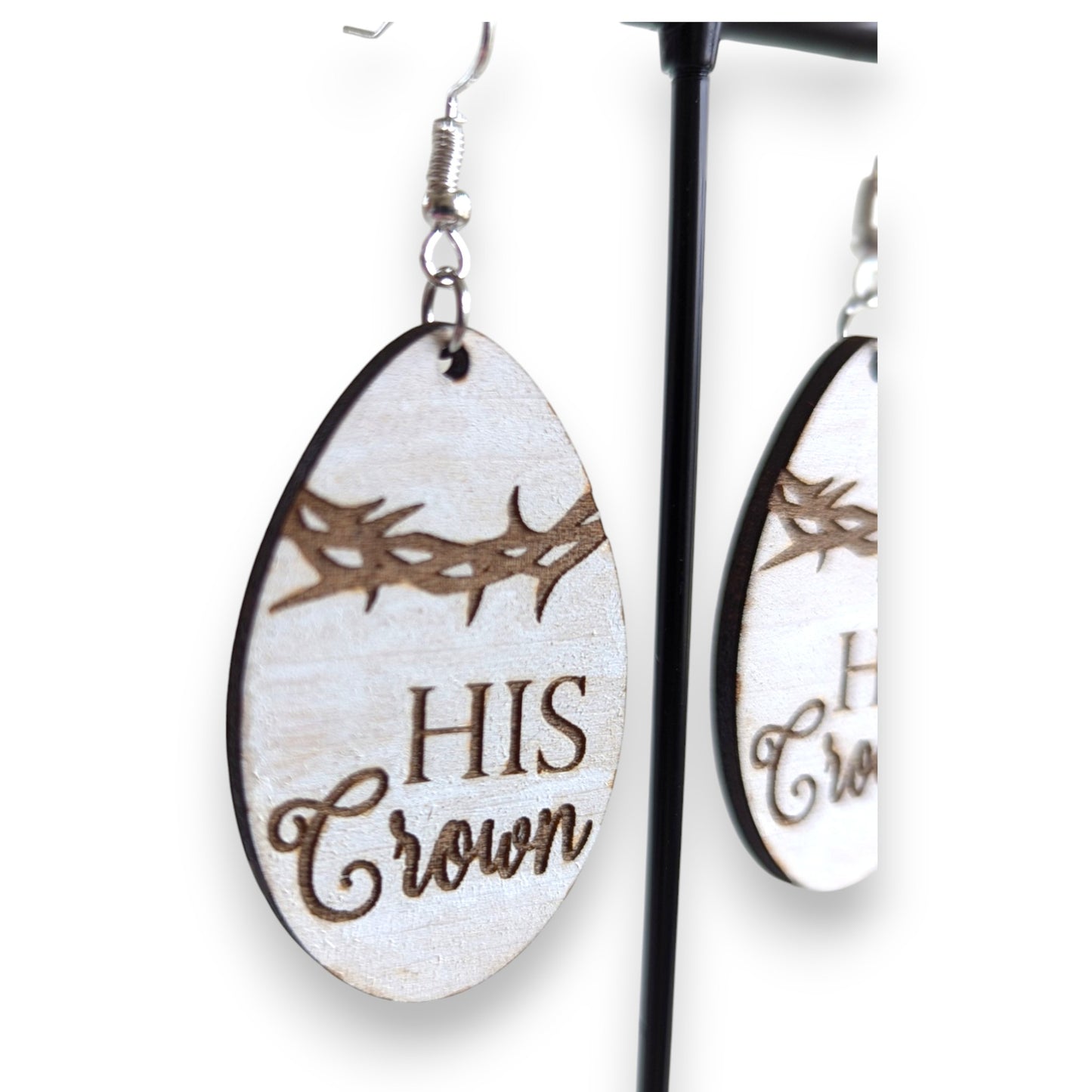 His Crown Wood Earrings