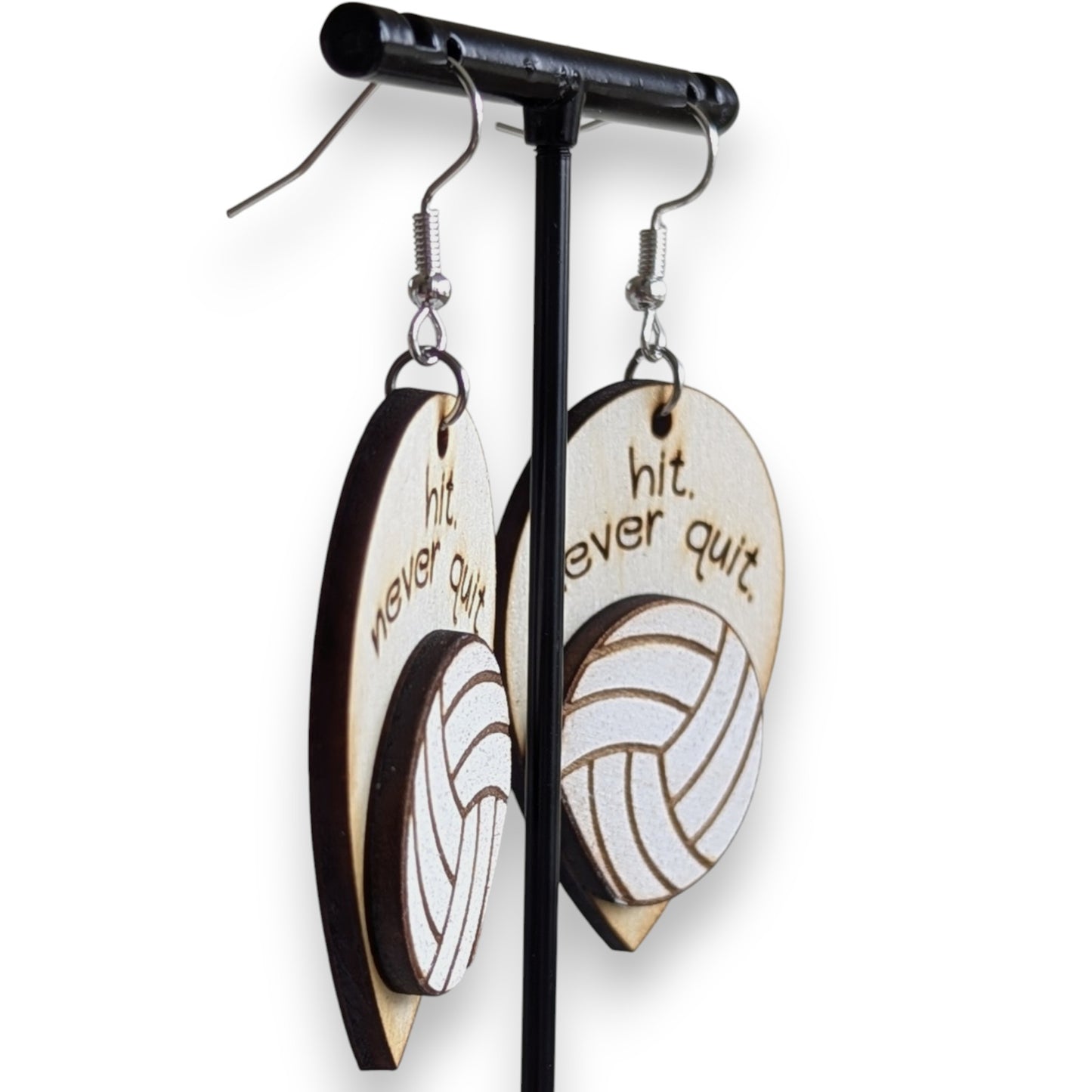 Volleyball Layered Wood Earrings