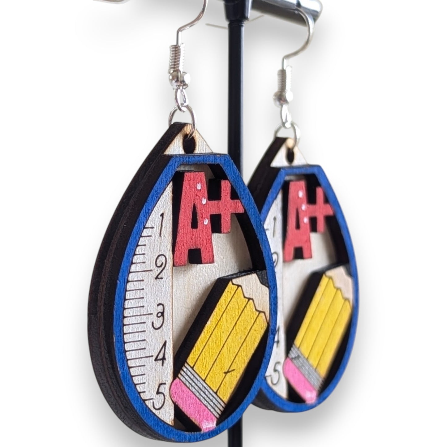 A+ Teacher Layered Wood Earrings