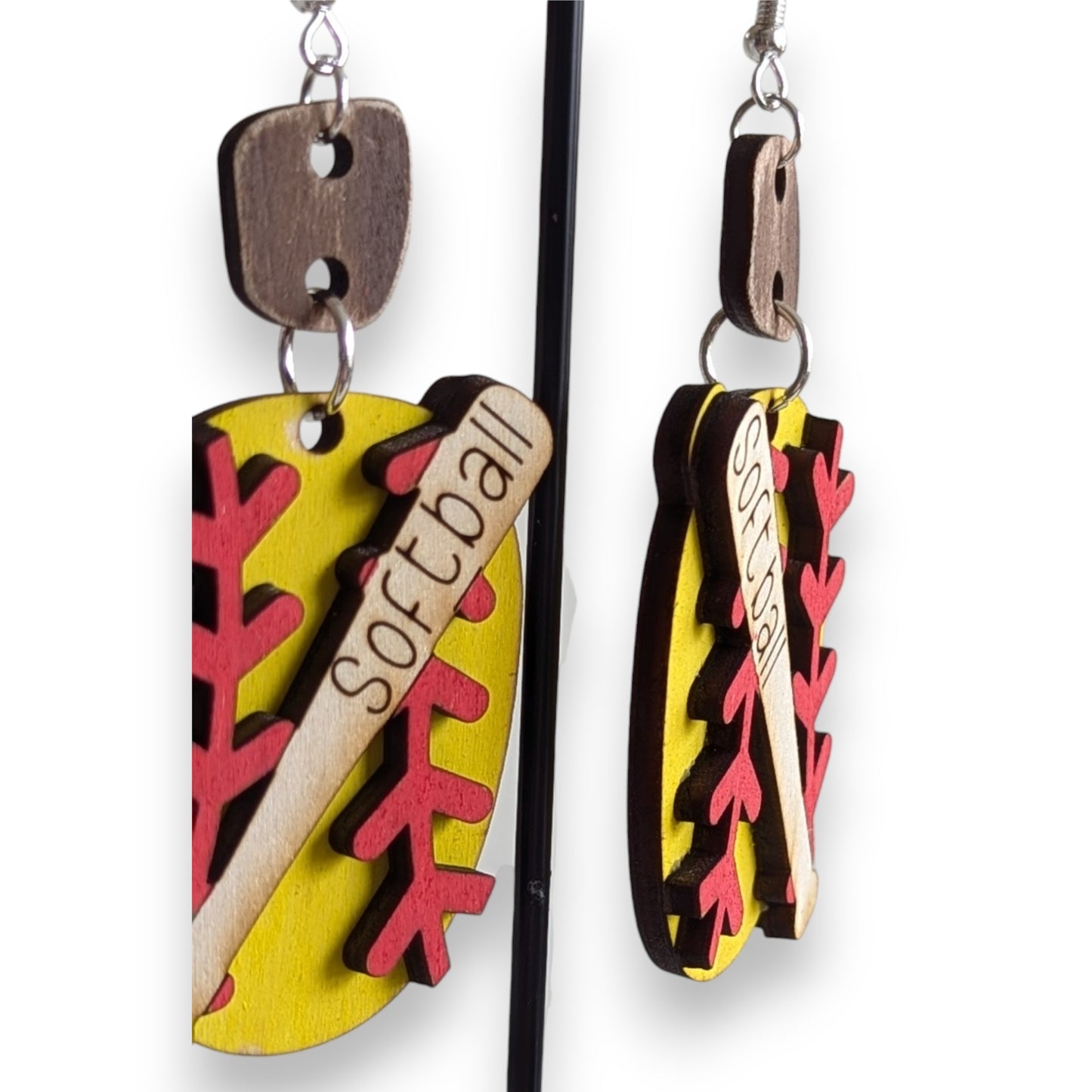 Softball Layered Wood Earrings