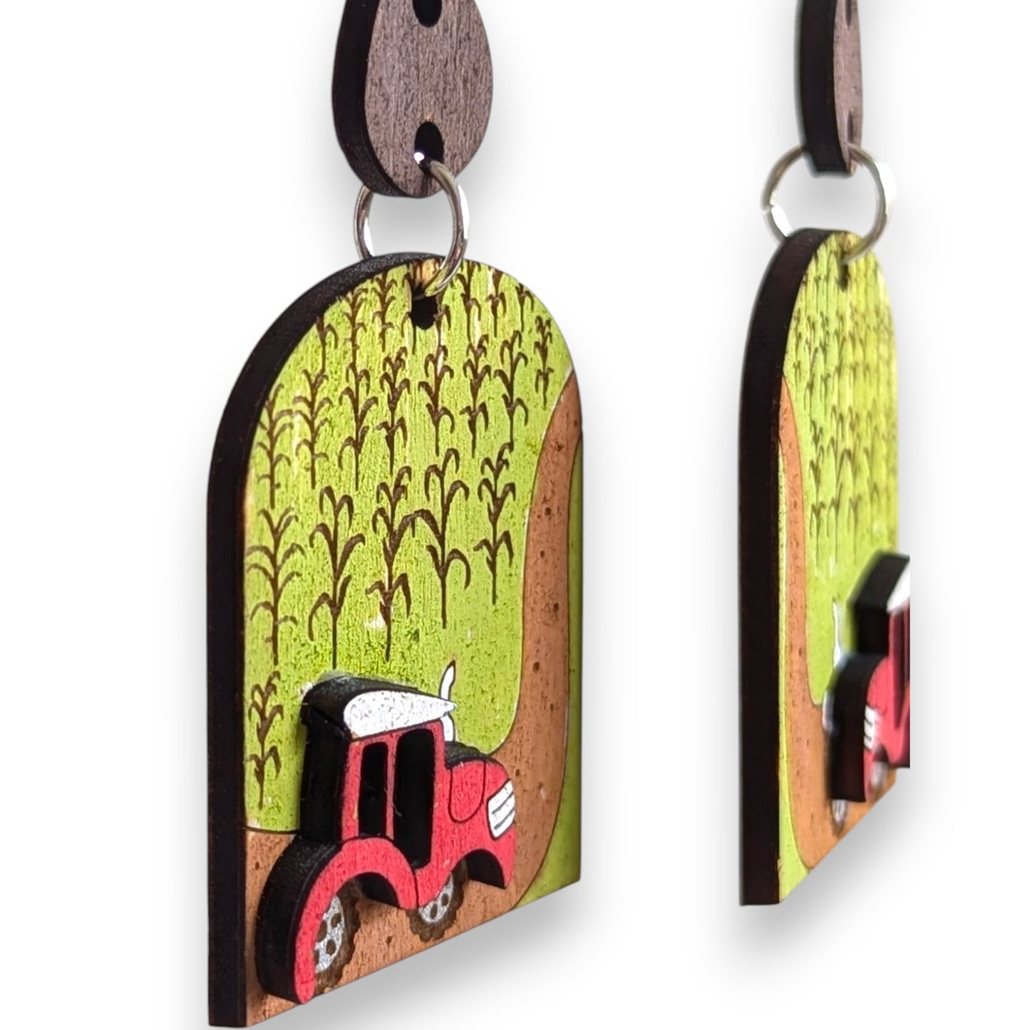 Farm Life Field Layered Wood Earrings
