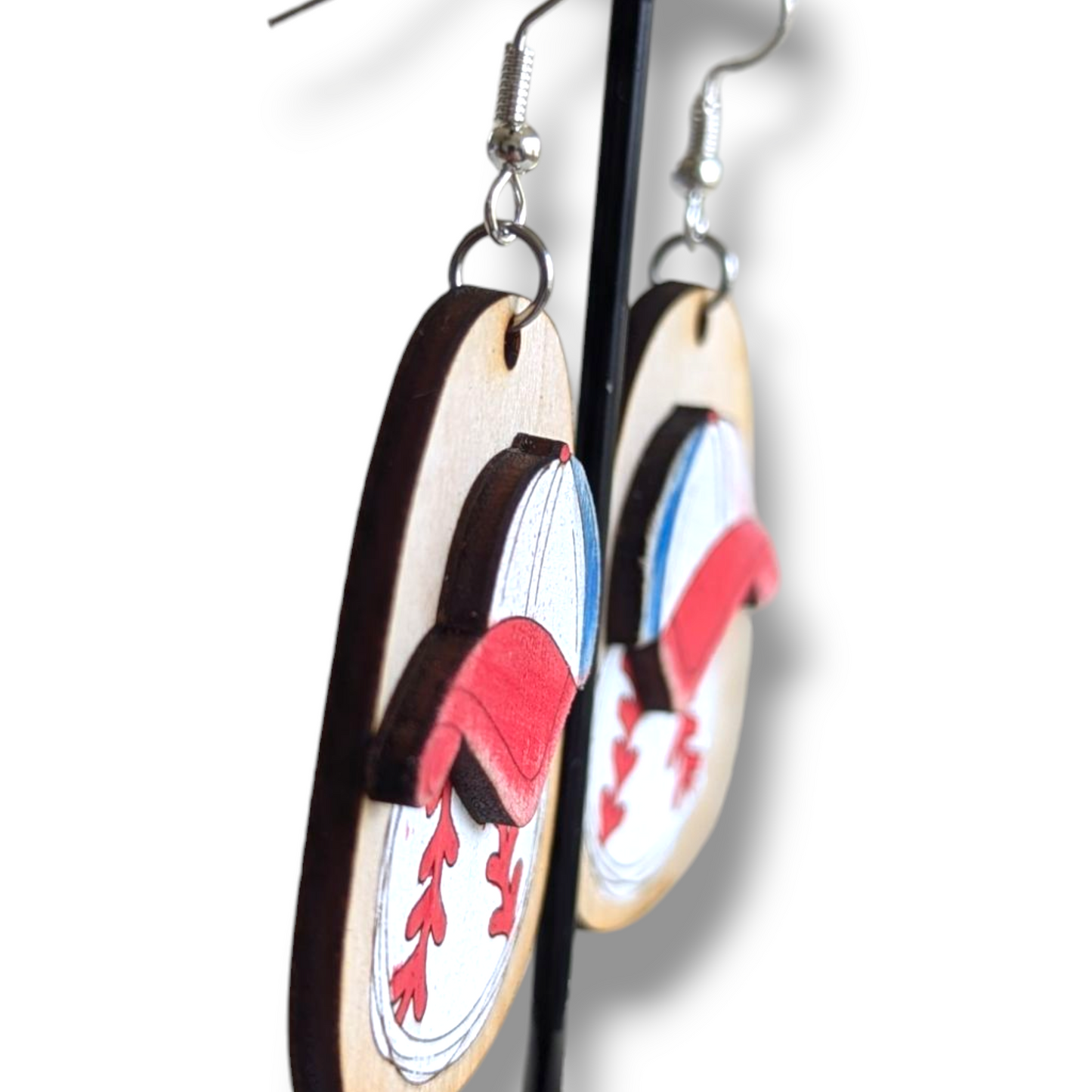 Baseball Hat Layered Wood Earrings