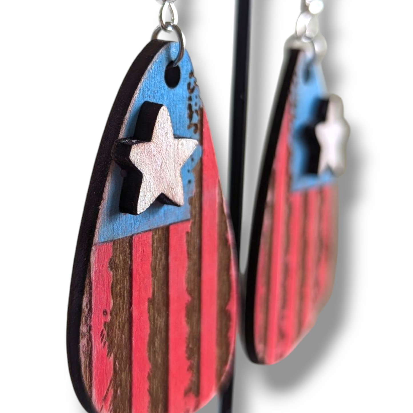 American Flag Layered Wood Earrings
