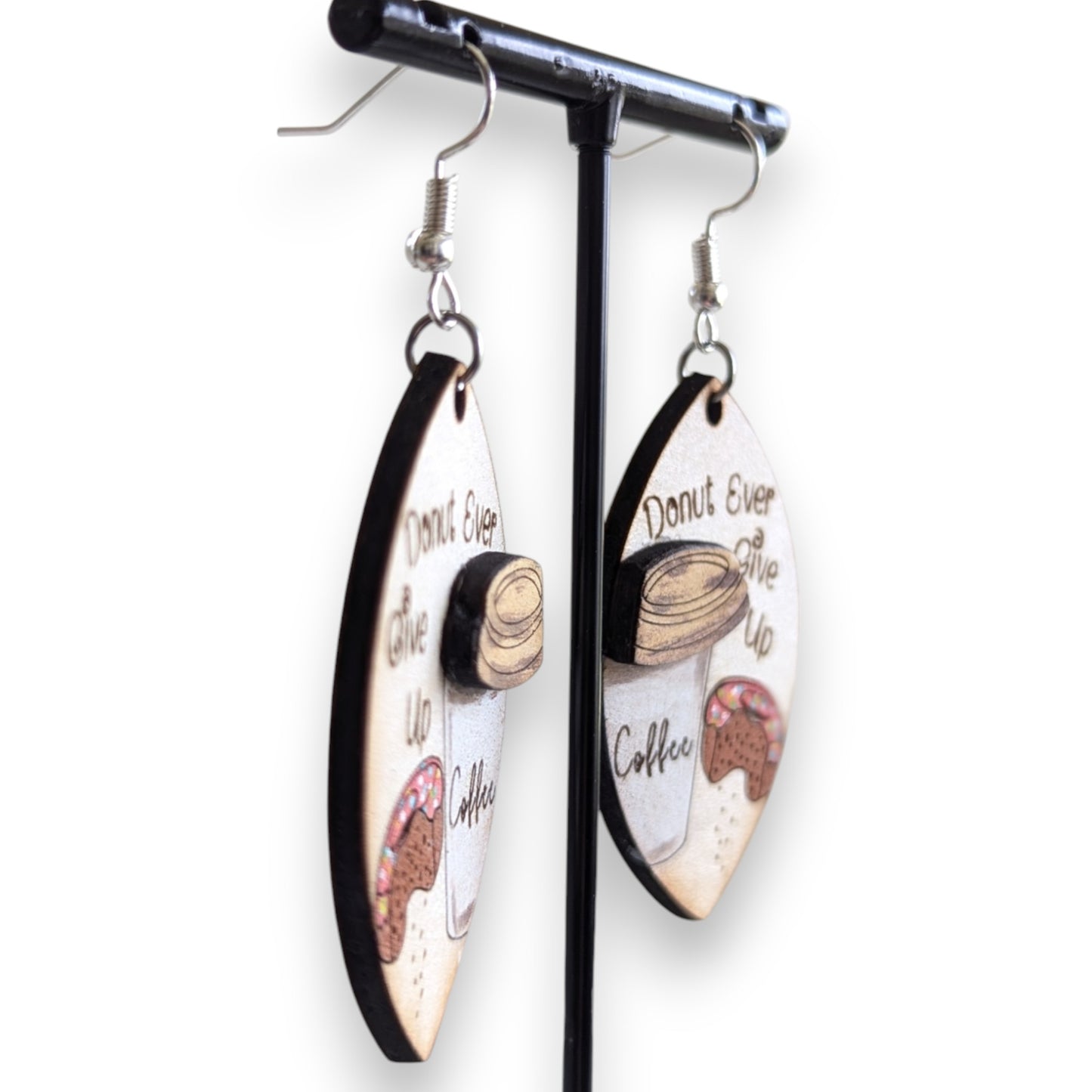 Donut Ever Give Up Layered Wood Earrings
