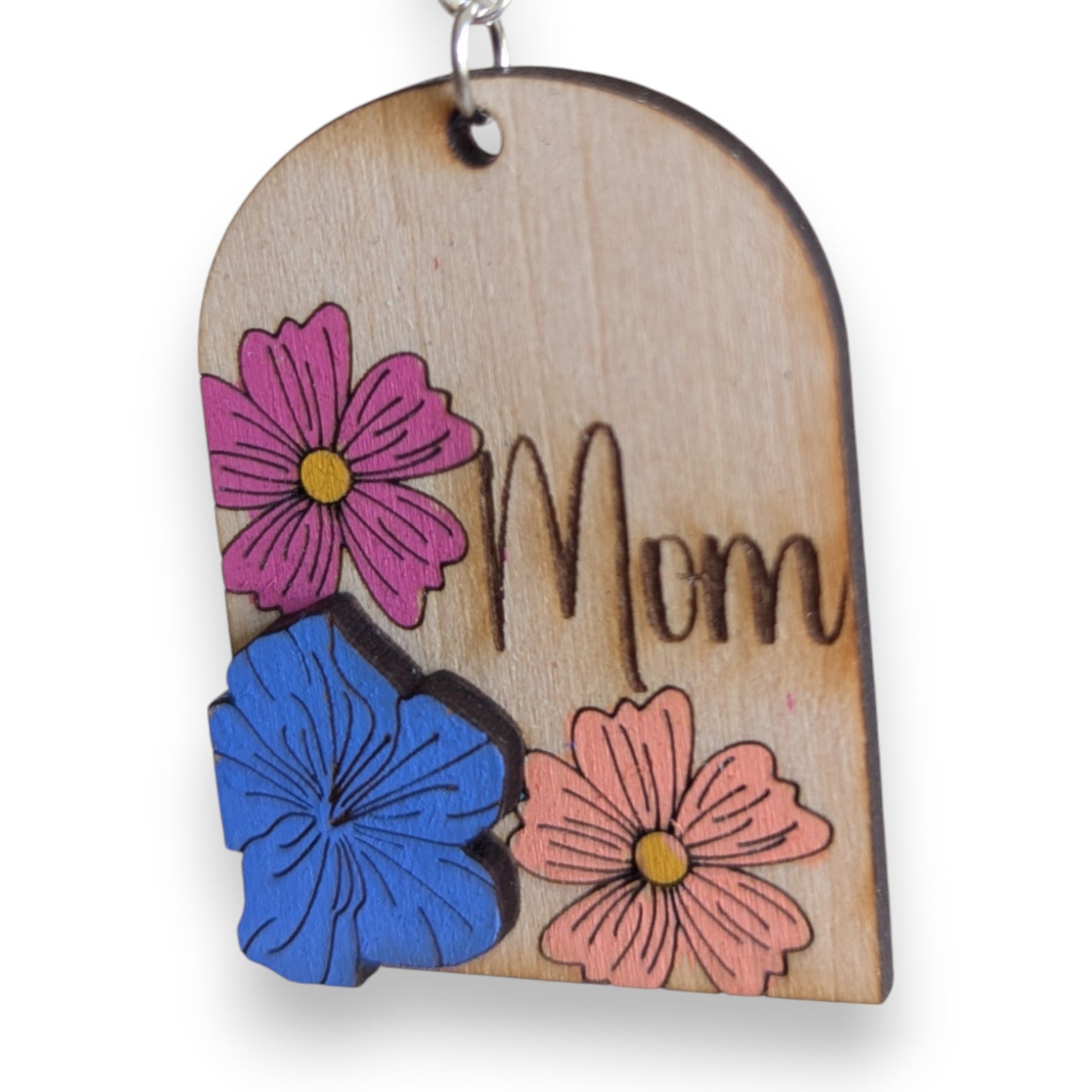 Flower Mom Layered Wood Earrings