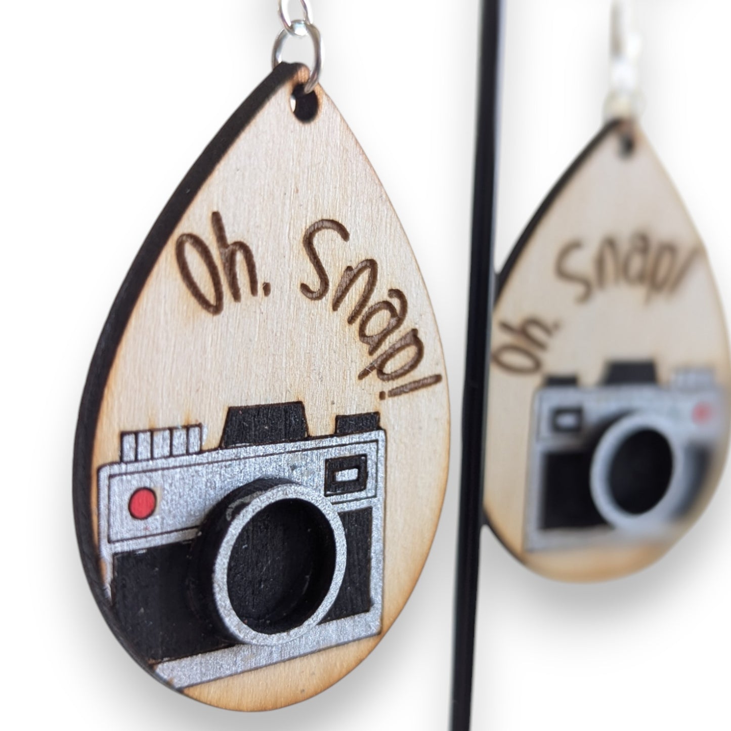 Oh Snap! Camera Layered Wood Earrings