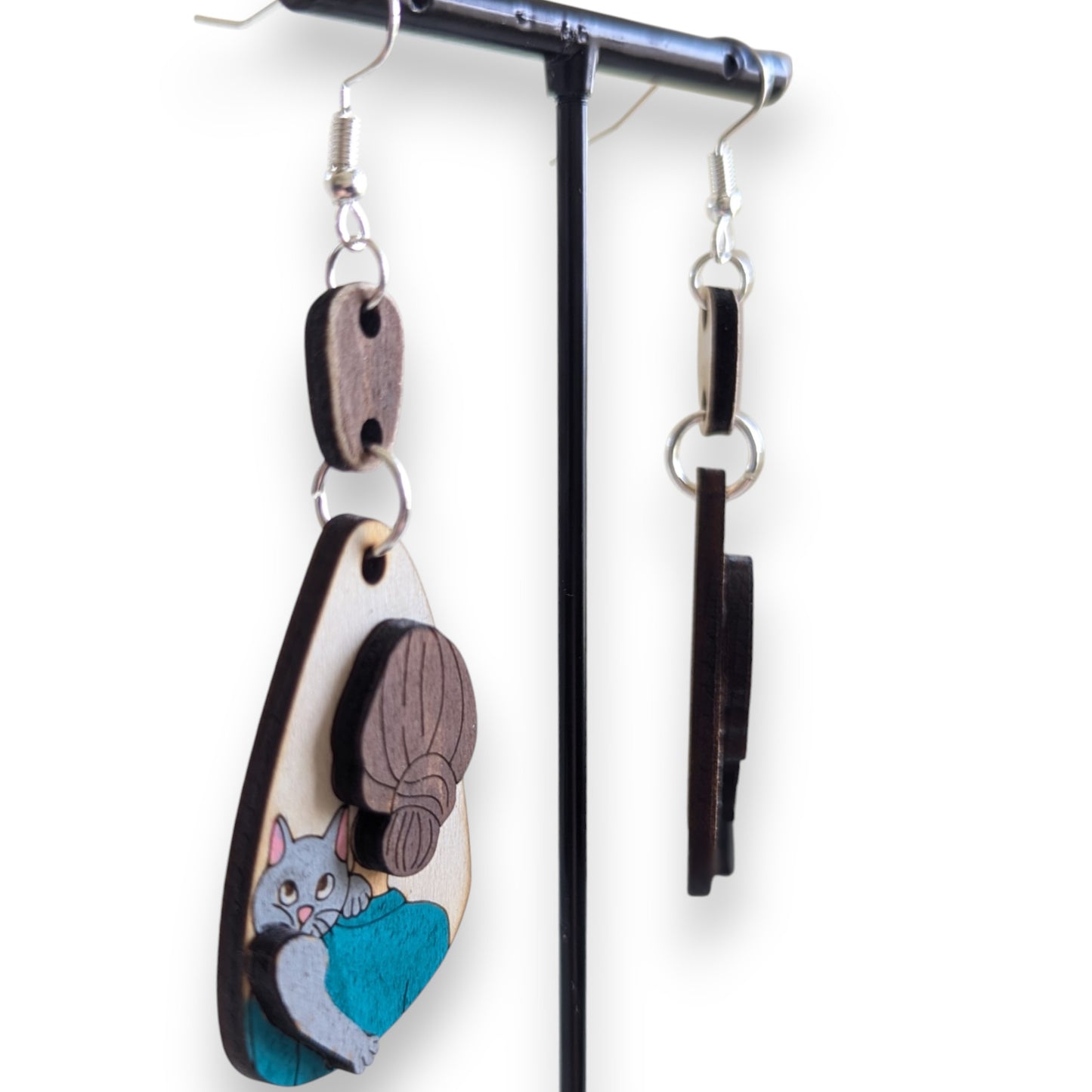 Cat Lady Layered Wood Earrings