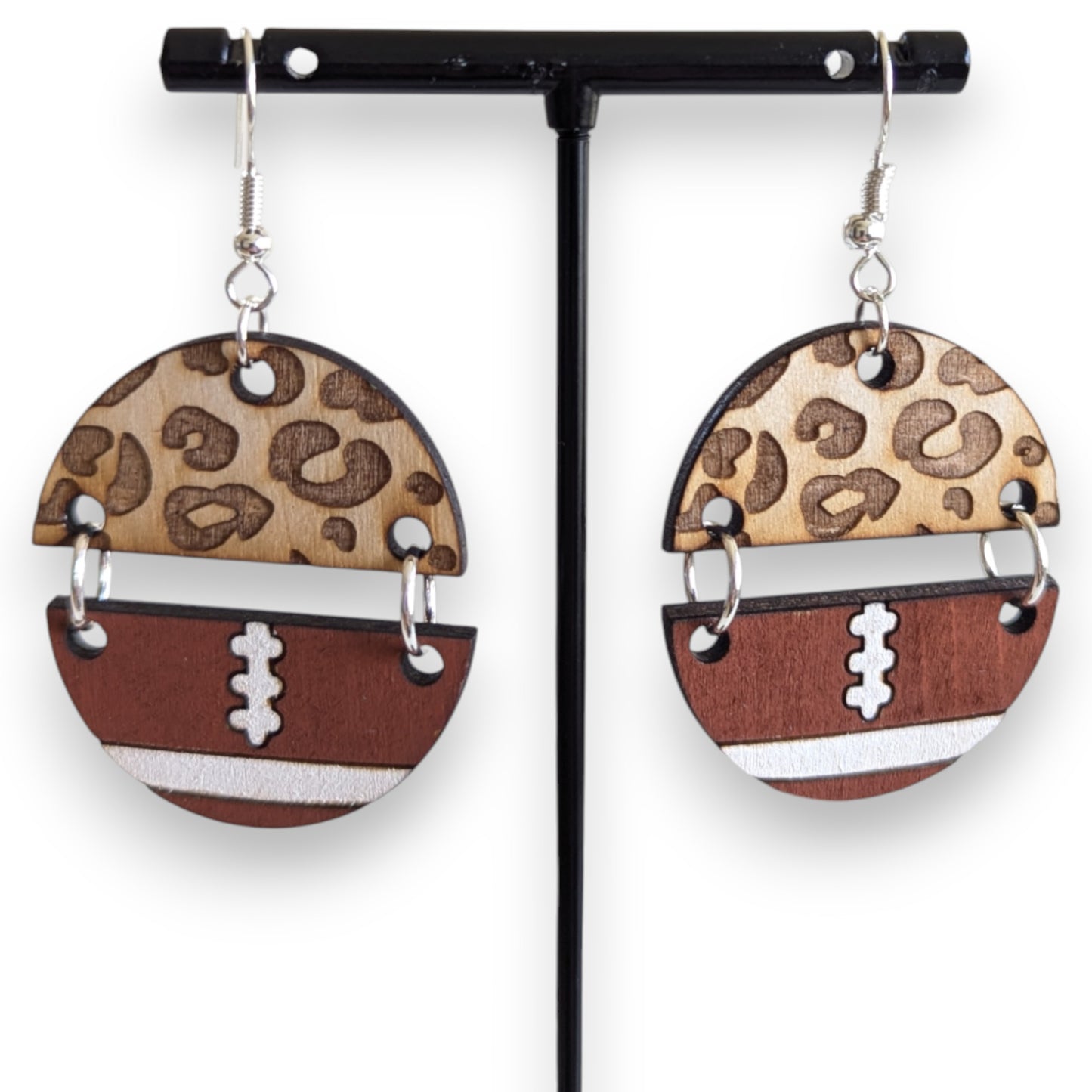 Leopard Football Wood Earrings