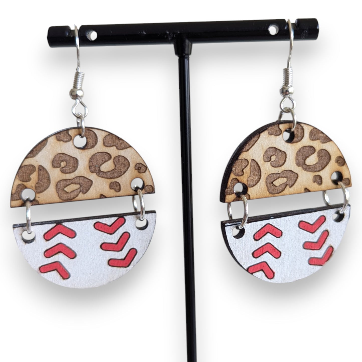 Leopard Baseball Wood Earrings