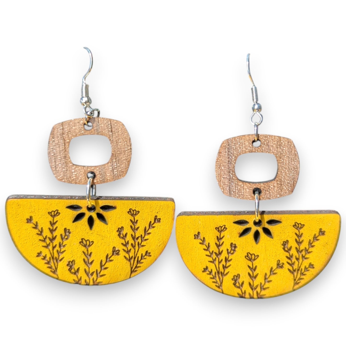 Boho Flower Wood Earring