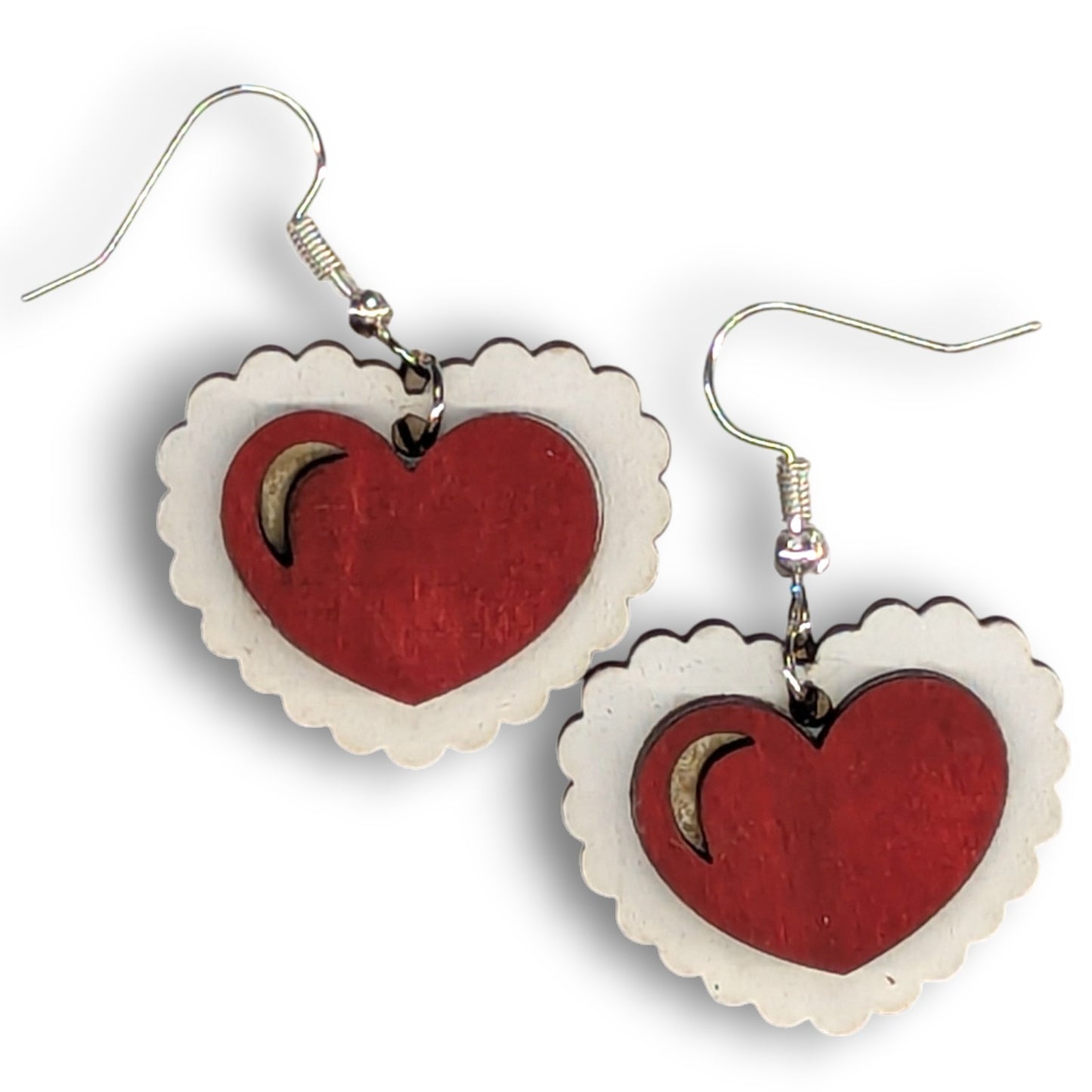 Scalloped Heart Wood Earrings