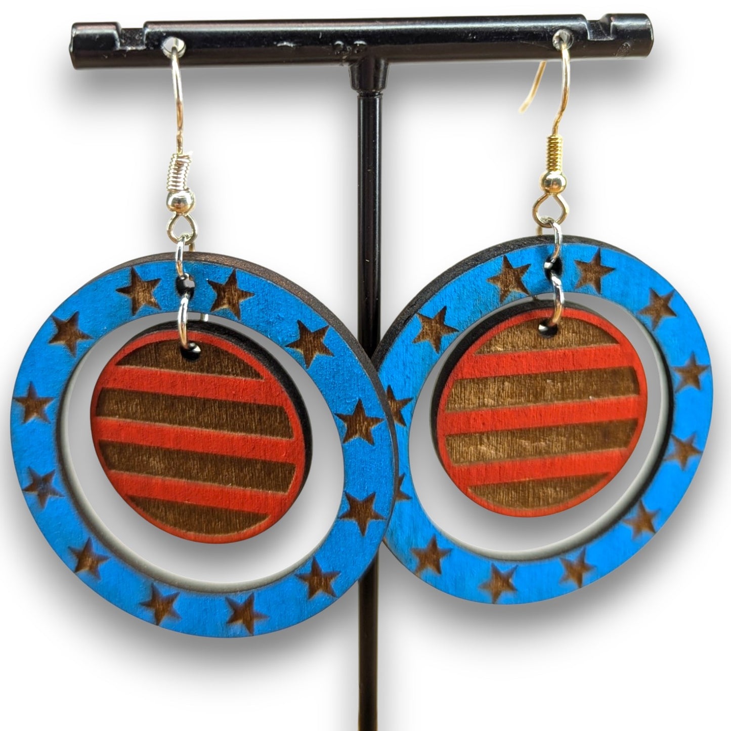 Patriotic Stars & Strips Wood Earrings