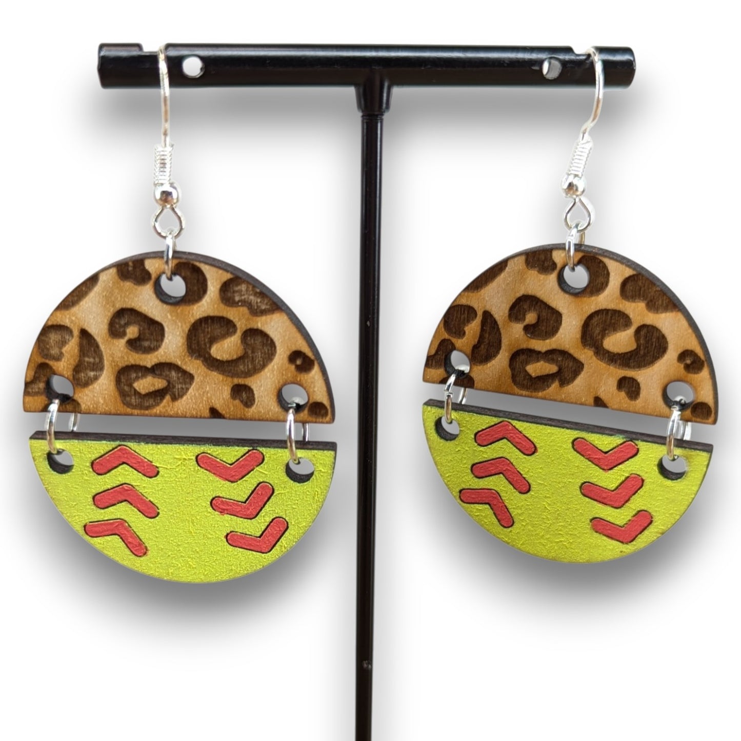 Leopard Softball Wood Earrings