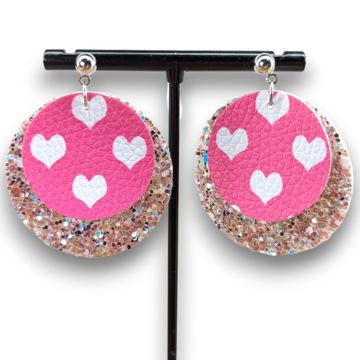 Pink Stardust Faux Leather Earrings