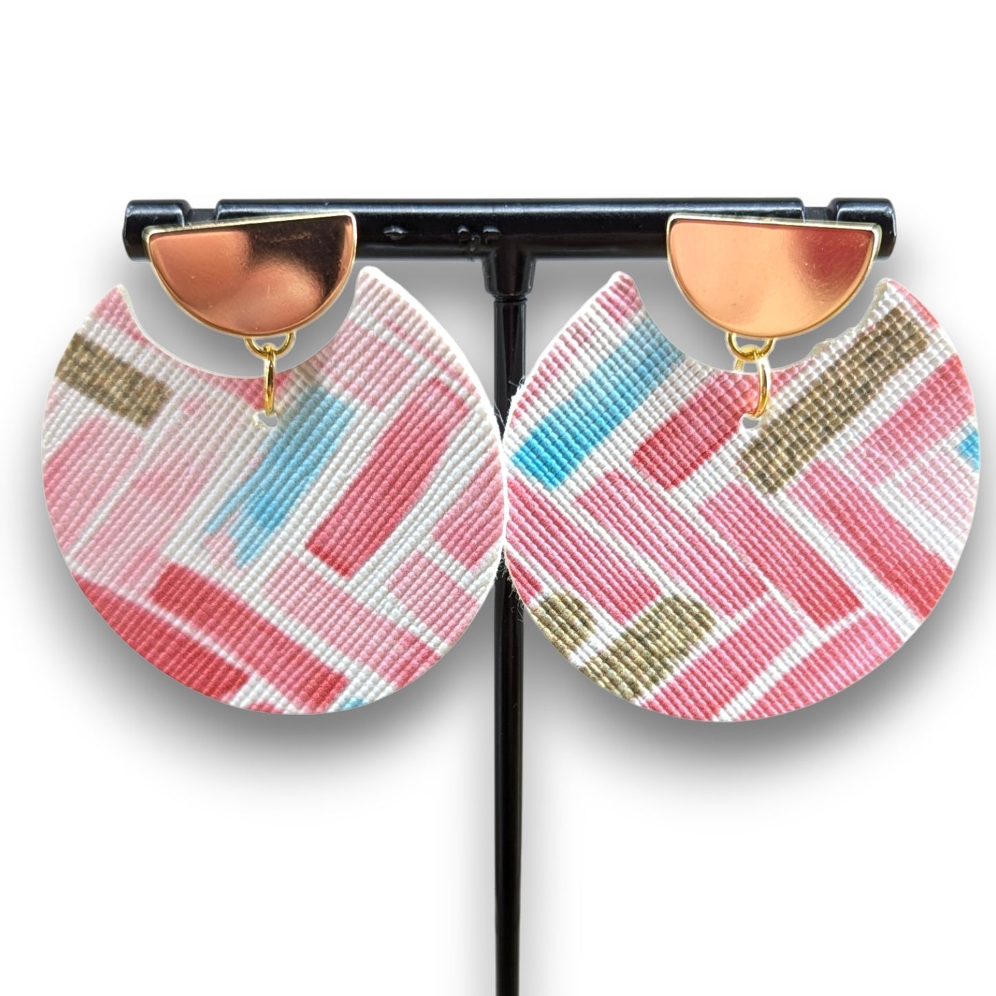Pink & Gold Herringbone Earrings