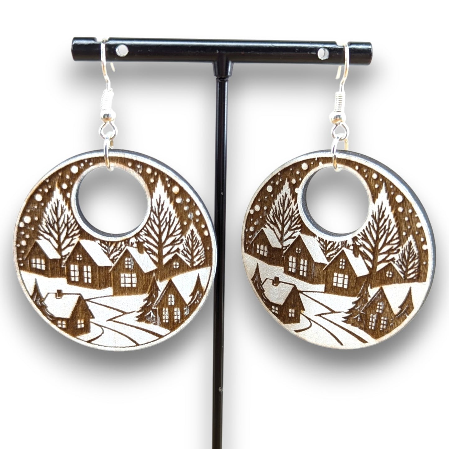 Winter Scene Wood Earrings