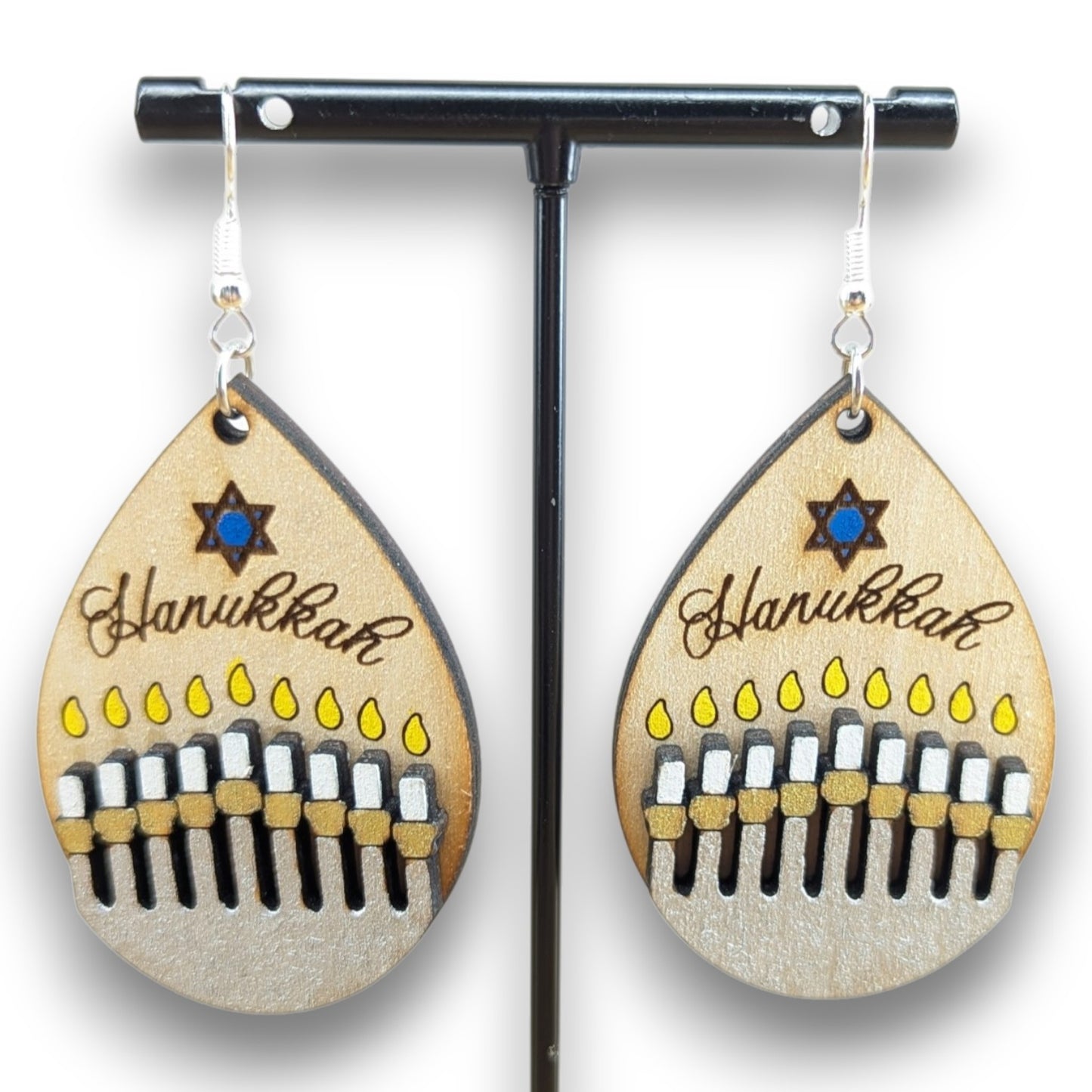 Hanukkah Layered Wood Earrings