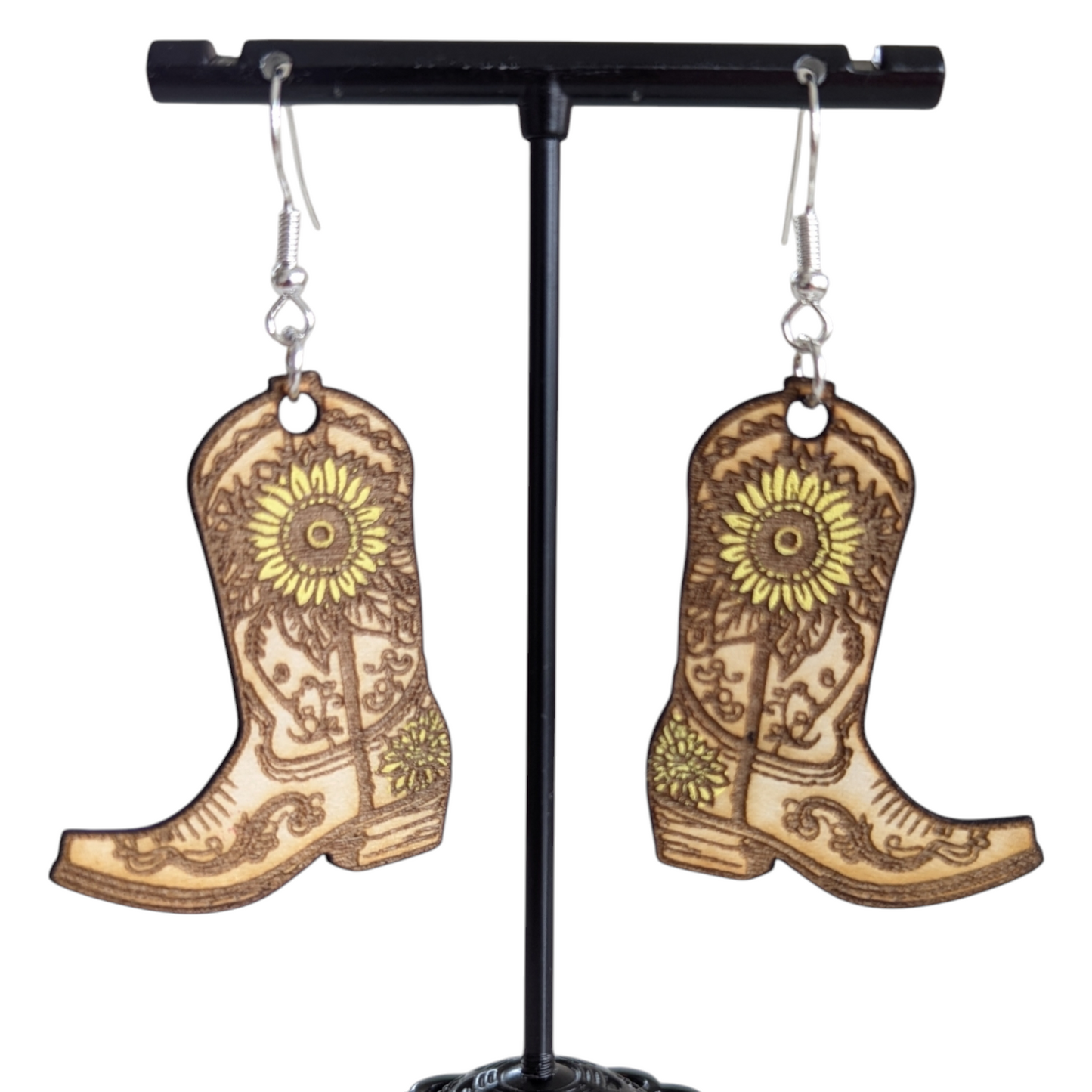 Sunflower Boot Wooden Earrings