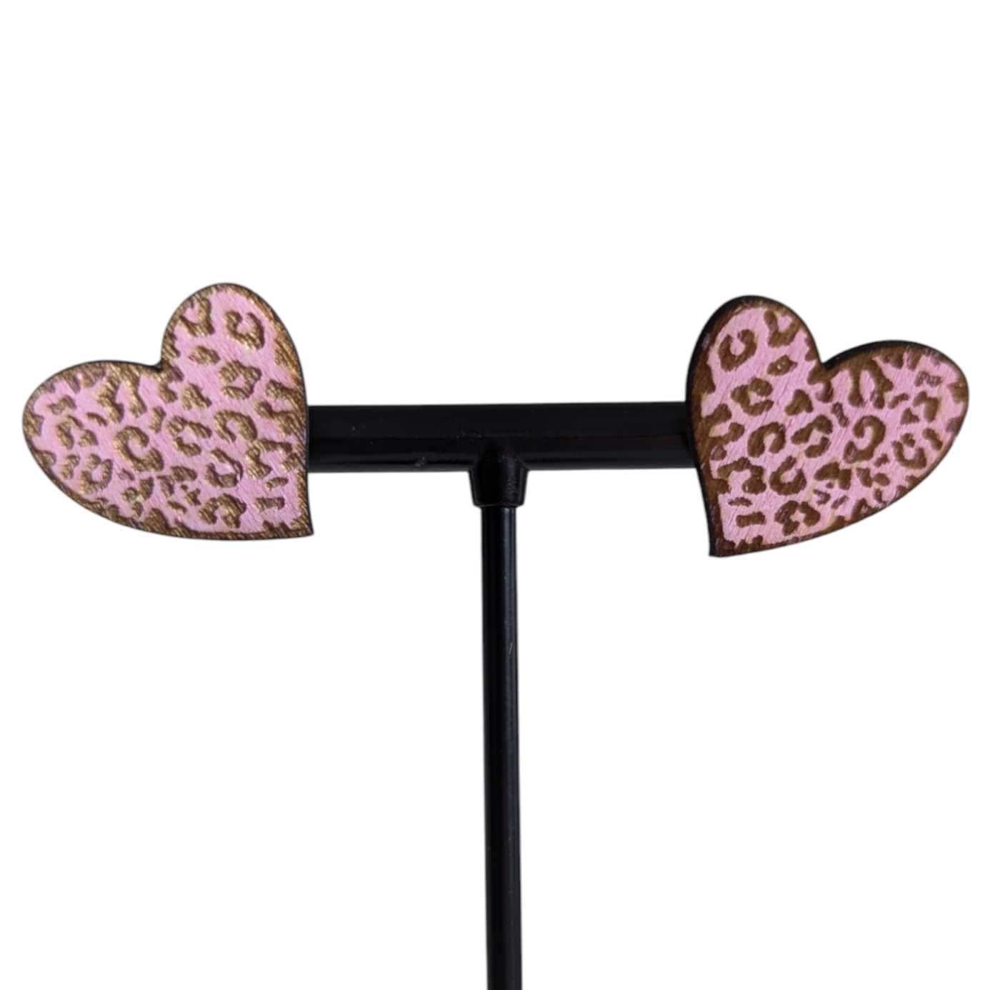 Leopard Print Heart Wooden Earrings