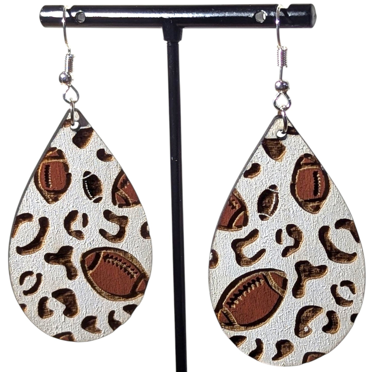Leopard Football Wood Earrings