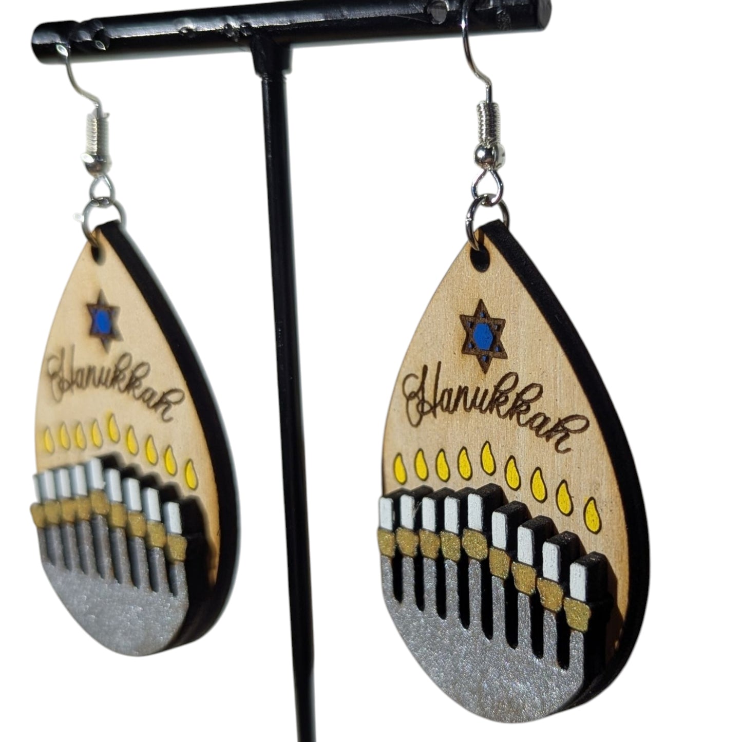 Hanukkah Layered Wood Earrings
