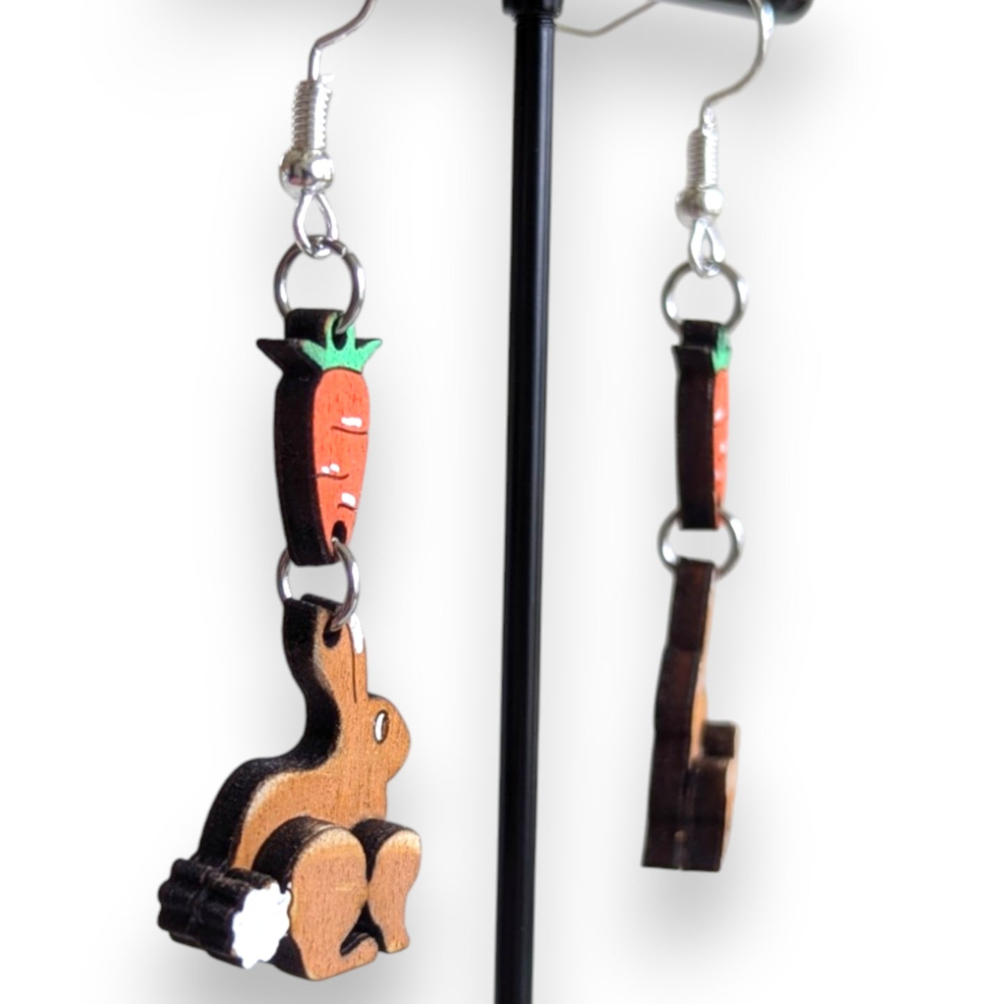 Easter Bunny with Carrot Layered Wood Earrings