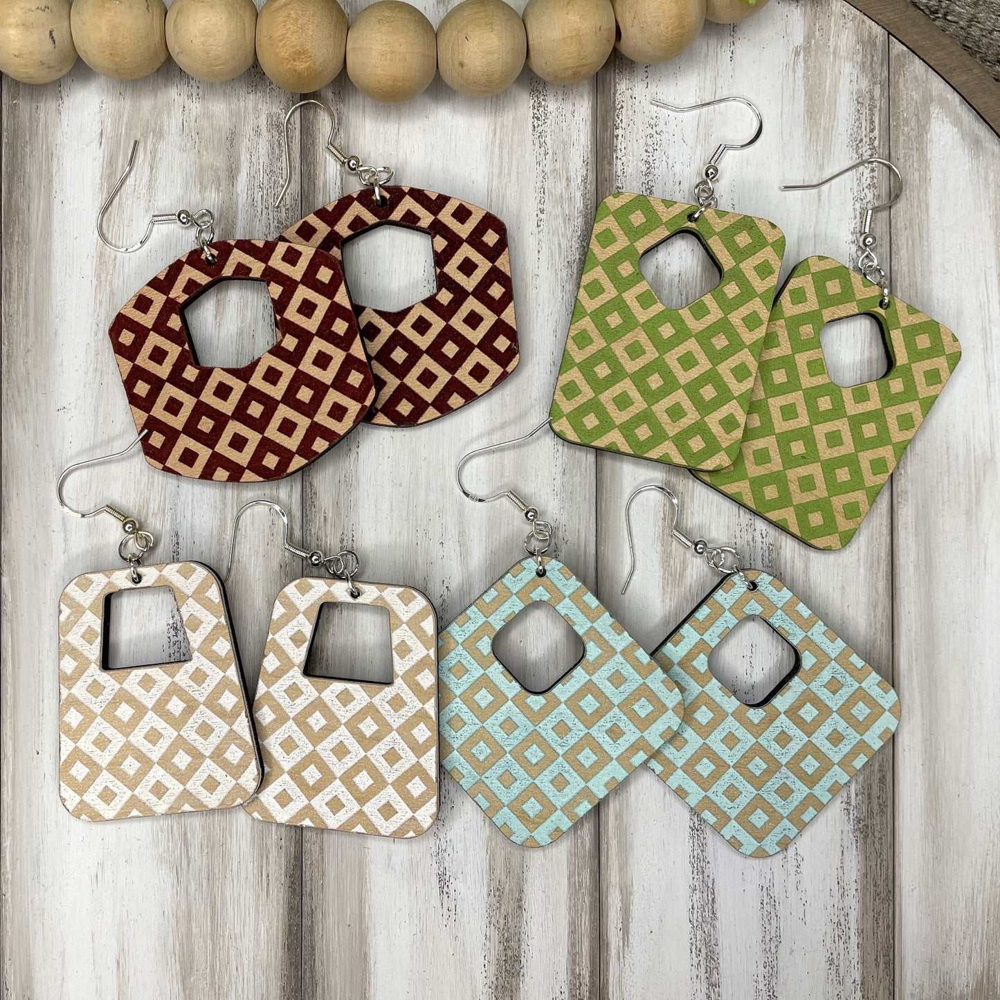 Diamond Box Wood Earrings