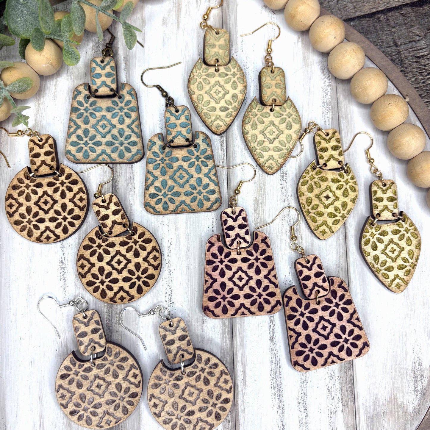 Quilt Pattern Wood Earrings