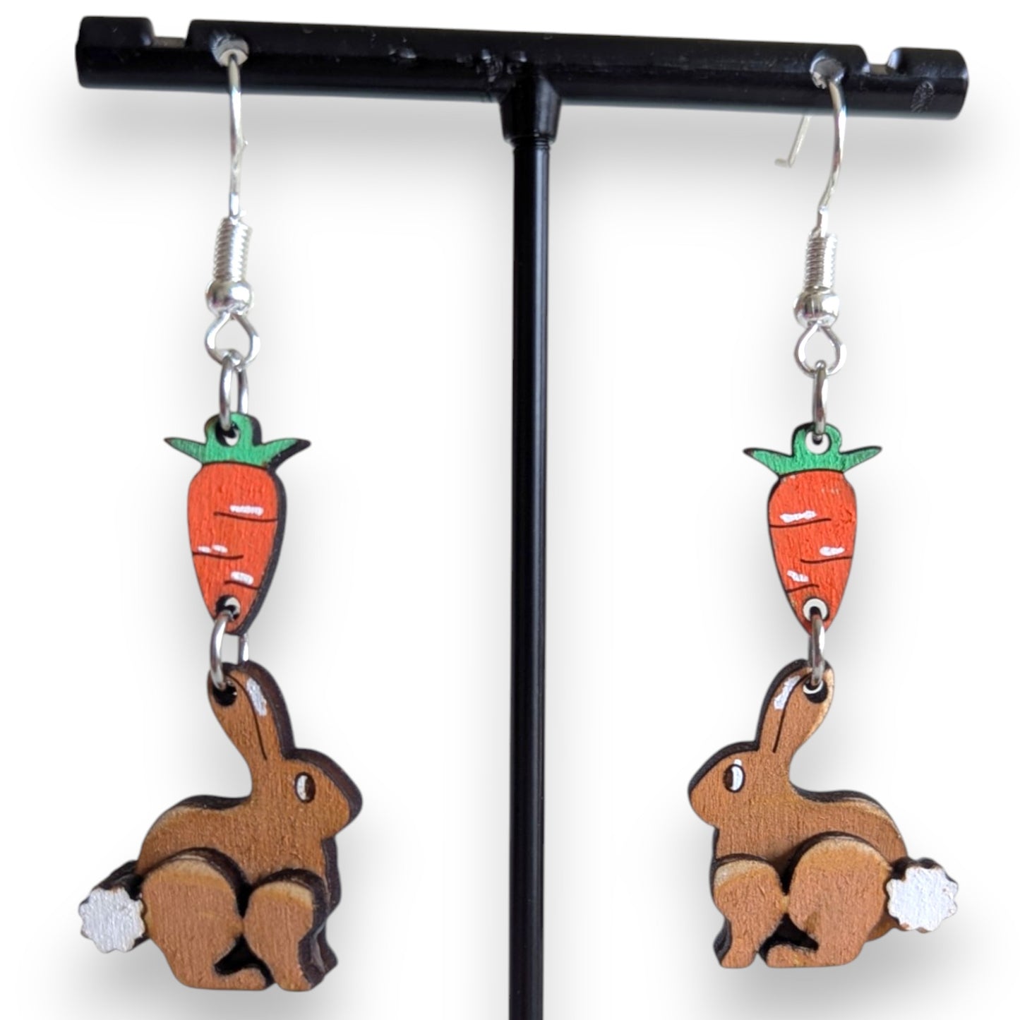 Easter Bunny with Carrot Layered Wood Earrings