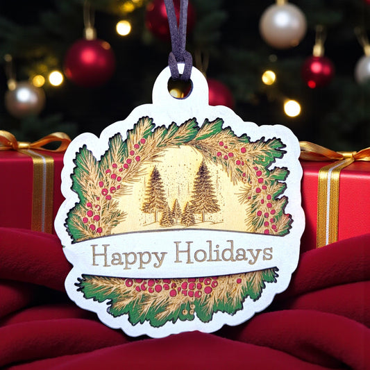 Happy Holidays Wood Ornament