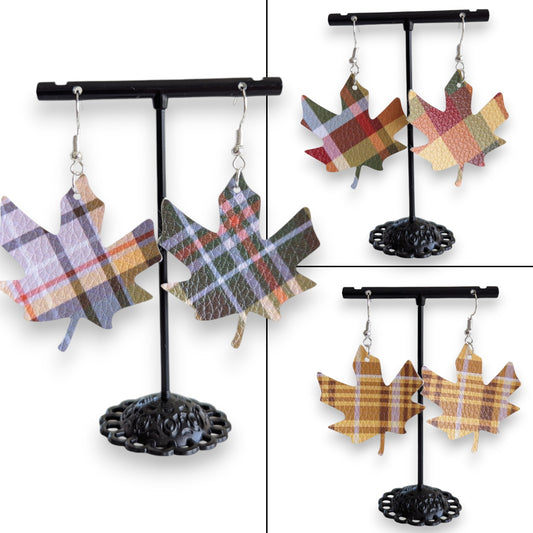 Plaid Fall Leaves Earrings