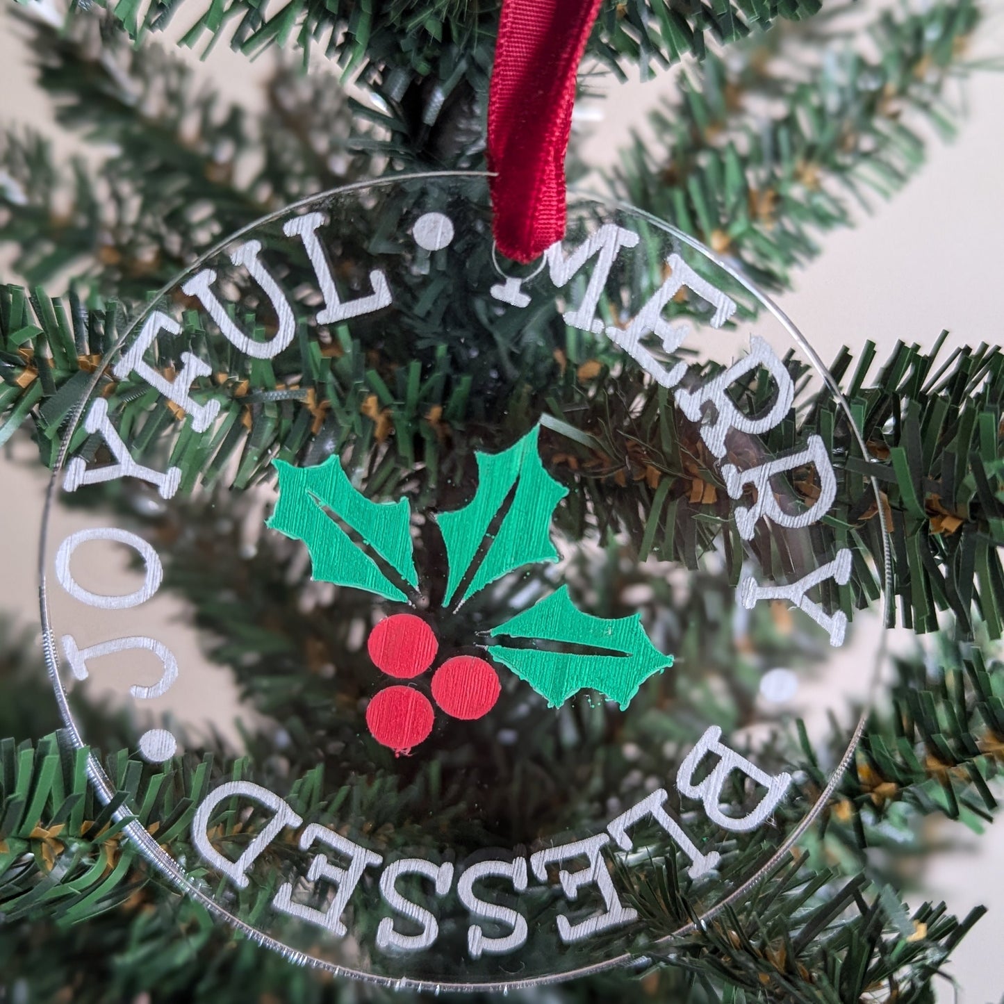 Joyful Merry Blessed Etched Ornament