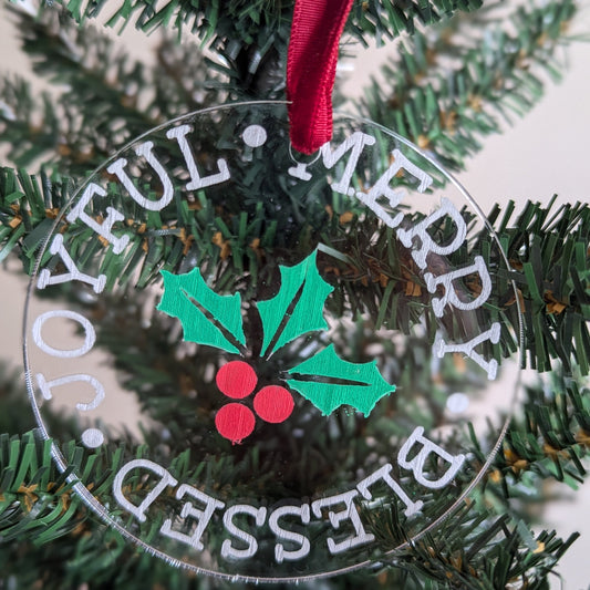 Joyful Merry Blessed Etched Ornament