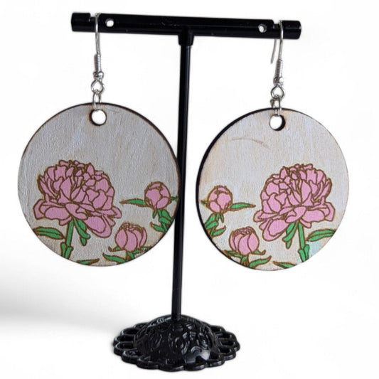 Wood Peony Earrings