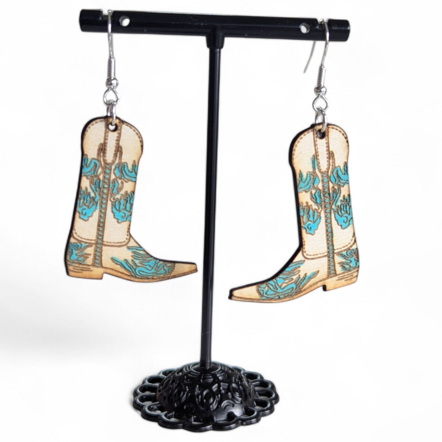 Wood Cowboy Boot Earrings
