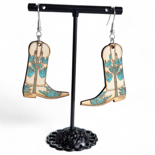 Wood Cowboy Boot Earrings