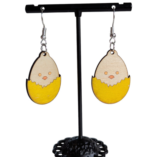 Easter Chick Egg Wooden Earrings
