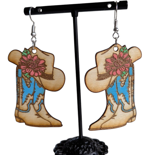 Western Wooden Boot Earrings